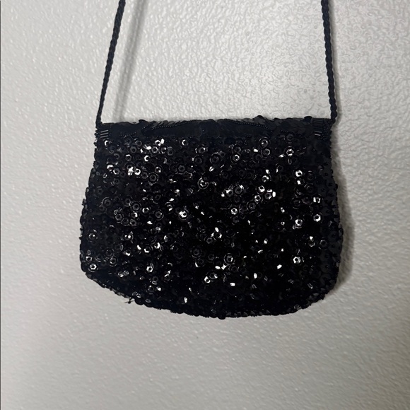 Womens Black Sequin Mini Crossbody Bag 8x6 Party Event Formal - Picture 3 of 8